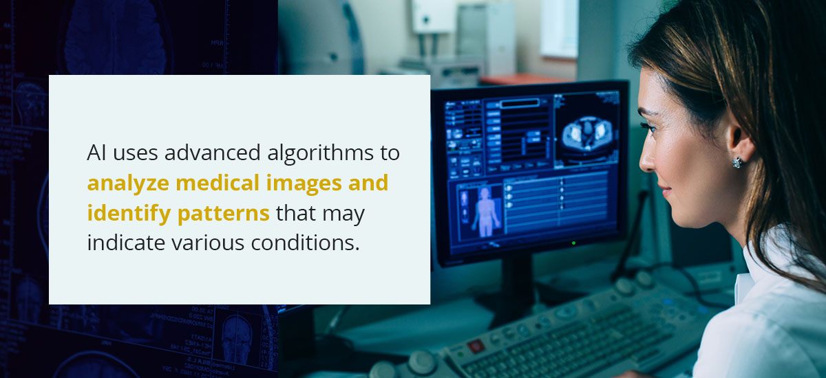 AI uses advanced algorithms to analyze medical images and identify patterns that may indicate various conditions.